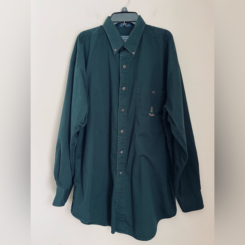 Chaps Ralph Lauren Vintage Button Down Shirt Men’s L Dark Green Preppy Monogram